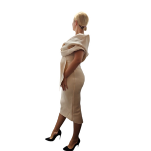 Rochie dama scuba, peste genunchi, culoare bej