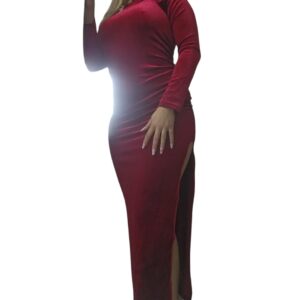 Rochie eleganta dama, Catifea, Rosu, Maneca lunga, model 201