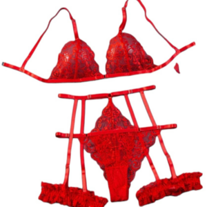 Set de lenjerie din dantela florala, 3 piese model 217