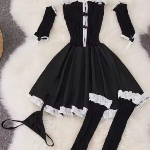 Lenjerie dama sexy cu tematica, culoare alb cu negru, 6 piese, model 249